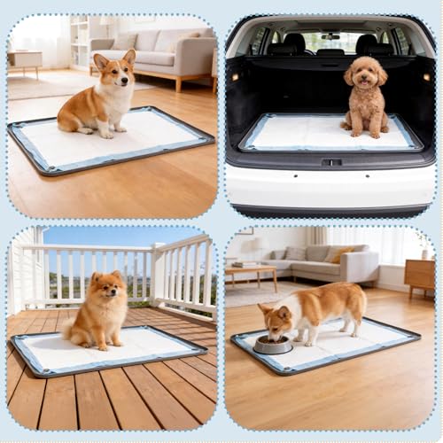 Pee Pad Holder for Dogs,25 x 36 Inch Dog Potty Tray with Silicone Clips Dog Puppy Pad Tray,Non-Slip Leak-Proof High Edge Silicone Puppy Pee Tray Mat for Home Floor Protection