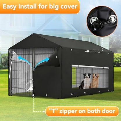 Dog Kennel Cover Large Shade 8x4x6ft,Outdoor Crate Cover Fully Enclosed Outside Waterproof Dog Cage Cover with Anti-UV Mesh Window and Clear Panel for Viewing (Cover only) (8'Dx4'Wx6'H) - size: 8'Dx4'Wx6'H