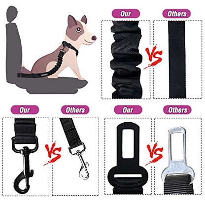 COOYOO Dog Seat Belt,3 Piece Set Retractable Dog Car Adjustable Seatbelts for Vehicle Nylon Pet Safety Heavy Duty & Elastic & Durable Car Harness for Dogs - color: Set 02-Black+Pink