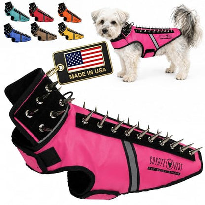 CoyoteVest SpikeVest Dog Harness | Stab-Resistant Protective Vest | Coyote Vest for Dogs | Defends Against Coyotes, Dogs, Birds of Prey | Reflective Safety, Made in USA (S-Neon Pink) - color: Neon Pink, size: Small