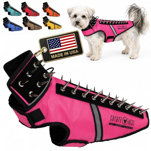 CoyoteVest SpikeVest Dog Harness | Stab-Resistant Protective Vest | Coyote Vest for Dogs | Defends Against Coyotes, Dogs, Birds of Prey | Reflective Safety, Made in USA (S-Neon Pink) - color: Neon Pink, size: Small