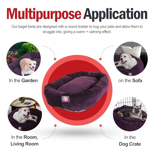 Majestic Pet 40 Inch Micro Velvet Calming Dog Bed Washable – Cozy Soft Round Dog Bed with Spine for Head Support - Fluffy Donut Puppy Mat 40x29x9 (inch) Large – Aubergine - color: Aubergine