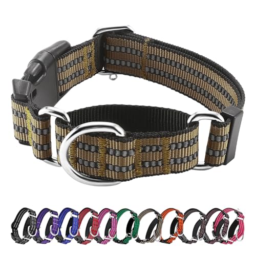 Hikiko Martingale Dog Collars Reflective Nylon Dog Collar with Quick Release Buckle Adjustable Training No Slip Dog Collar (Small, Brown) - color: Brown, size: Small