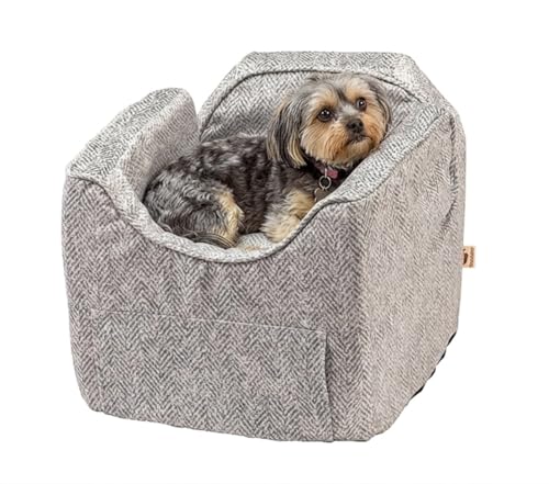 Snoozer Dog Car Seat with Storage Tray: Lookout II Dog Booster Car Seat for Pets up to 18lbs, Helps Alleviate Travel Sickness & Fear for Dogs, Removable Washable Cover – Palmer Dove, Size Small - color: Palmer Dove, size: Small