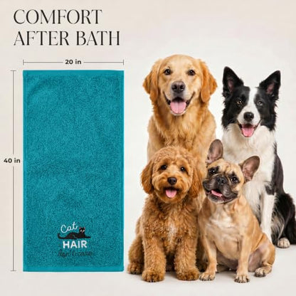 DAN RIVER Dog Towel - Pack of 1, 100% Cotton, 20x40, Ultra Soft 450 GSM, Super Absorbent & Quick Drying Towel for Dogs, Cats, and Other Pets, Teal. - color: Teal-cat Hair
