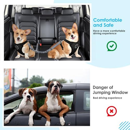 SlowTon Dog Seat Belt, Double Dog Seatbelt Adjustable Vehicle Safety Leash with Elastic Bungee Buffer, Reflective No Tangle Y Shape Two Dog Harness Seat Belt Splitter for Pets Car Trip (Grey, M) - color: G.Grey, size: 2 Medium in 1