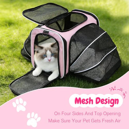 Double Expandable Cat Carrier,Airline Approved Soft-Sided Pet Travel Carrier for Small Dogs Cats under 15 lbs,Waterproof 600D Oxford Fabric with Washable Replacement Liner,Odor-Free & Claw-Proof(Pink) - color: Pink