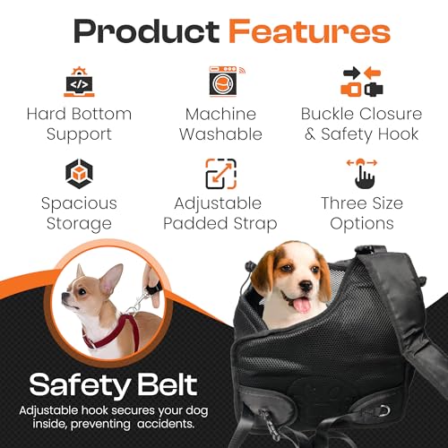 Small Dog Sling Carrier Bag, Hands-Free Dog Carrier Sling with Safety Buckle, Breathable Mesh, Adjustable Strap, Padded Back, Storage Pockets, Pet Carrier for Dogs, Cats, Puppies up to 8–10 lbs - color: Black