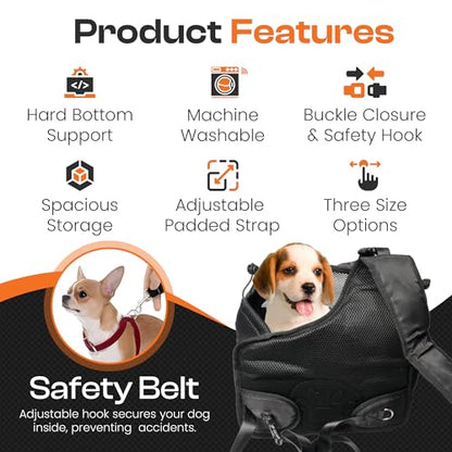 Small Dog Sling Carrier Bag, Hands-Free Dog Carrier Sling with Safety Buckle, Breathable Mesh, Adjustable Strap, Padded Back, Storage Pockets, Pet Carrier for Dogs, Cats, Puppies up to 8–10 lbs - color: Black