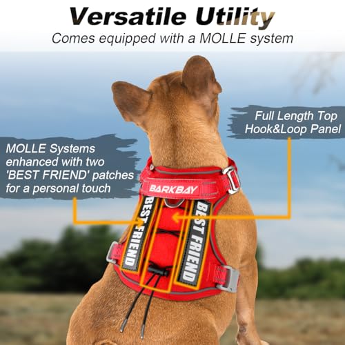 BARKBAY Service Dog Vest Tactical Dog Harness Medium Large Sized Dog No Pull Adjustable Dog Harness Reflective K9 Working Training Easy Control Military Molle System(Red,S) - color: Red, size: Small