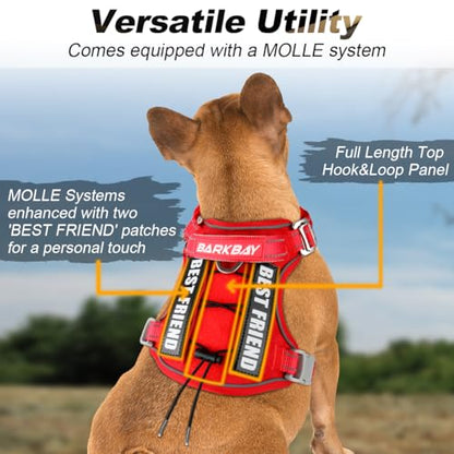 BARKBAY Service Dog Vest Tactical Dog Harness Medium Large Sized Dog No Pull Adjustable Dog Harness Reflective K9 Working Training Easy Control Military Molle System(Red,S) - color: Red, size: Small