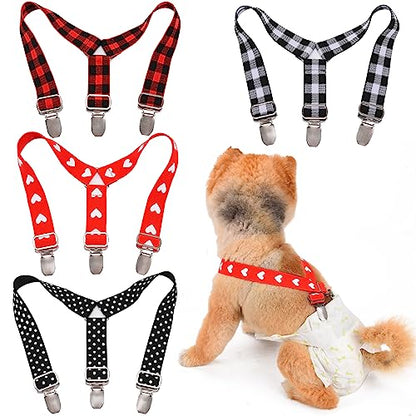 4 Pcs Dog Diaper Suspenders | Cat Suspenders | Female Male Dog Skirt Dress & Diaper Keeper | for Small Medium and Large Dogs (Square,Heart, L) - size: Large