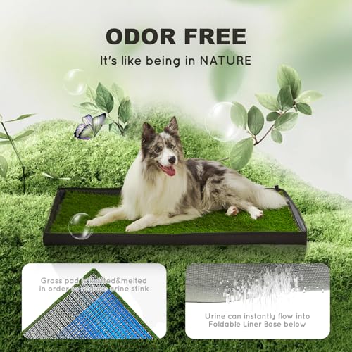 HQ4US 4LEGS Dog Grass Pad with Foldable Dog Litter Box,Large Liner Base for Balcony，Ultra-Absorbent Artificial Grass Pads for Dogs Pee Pad Holder, Potty Training, 2 PCS Reusable Pee Pad - size: Large for Dog＜ 28" Length