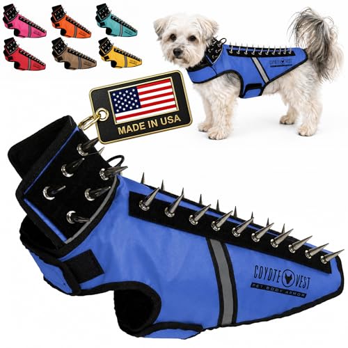 CoyoteVest SpikeVest Dog Harness | Stab-Resistant Protective Vest | Coyote Vest for Dogs | Defends Against Coyotes, Dogs, Birds of Prey | Reflective Safety, Made in USA (S-Royal Blue) - color: Royal Blue, size: Small