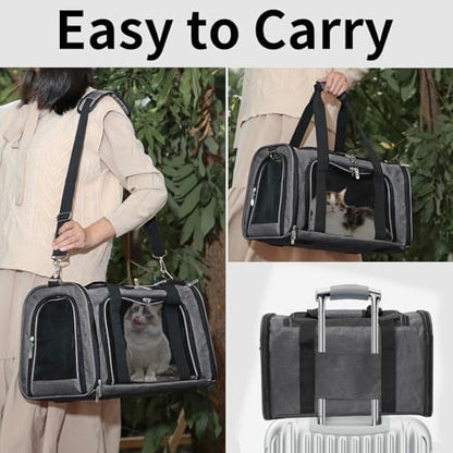 Soft-Sided Cat/Dog/Pet Carrier, Collapsible Pets Travel Carriers for Big Cats/Small Dogs with Shoulder Strap & Removable Mat, Mesh Puppy Carry Bag, Up to 16 Lbs, TSA Airline Approved(Dark Grey) - color: Dark Grey, size: 17"L x 11"W x 11"H
