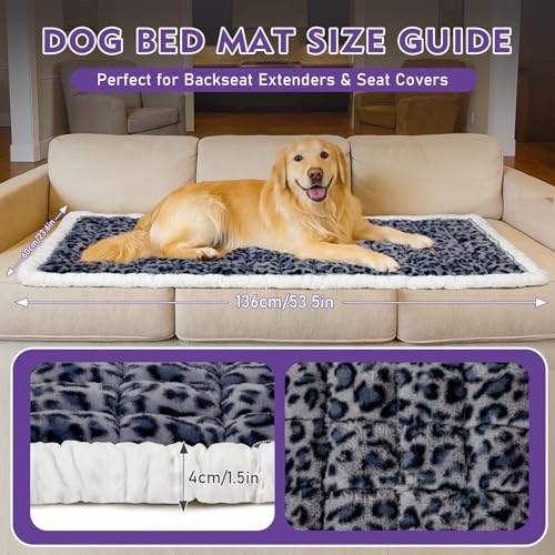 Backseat Dog Bed Mat for Car, Non-Slip Scratch-Resistant Dog Car Seat Cover, Soft Thick Pet Travel Cushion, Washable Back Seat Protector Blanket for Cars SUVs Trucks, 53 x 24 Inches - color: Purple Leopard Pattern