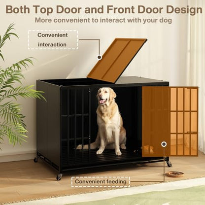 LEMBERI 48/42 inch Heavy Duty Indestructible Dog Crate, High Anxiety Extra Large Dog Cage for Large Dogs, XL Steel Escape Proof Dog Kennel with Wheels and Removable Tray (Black, 47.2*30.7*34.6 inch) - color: Black, size: 47.2"L x 30.7"W x 34.6"H