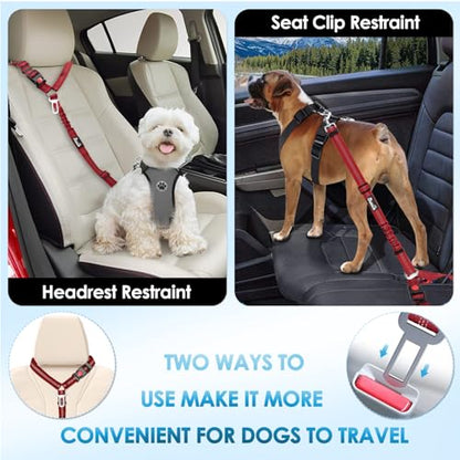Lukovee Dog Seatbelt Leash for Cars, 2 Pack Pet Safety Seat Belt with Adjustable Buckle & Reflective Bungee, Connect Dog Harness in Vehicle Dogs Restraint Travel Daily Use (Red) - color: Red