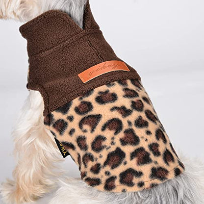Fleece Vest Dog Sweater Stretchy Leopard Sweatshirt Pet Clothes Lightweight Dog Cold Weather Coat for Small Dogs Boy Girl Chihuahua Sweater, Small, Leopard, 5-8lb - color: Leopard, size: Small (Chest 15in )
