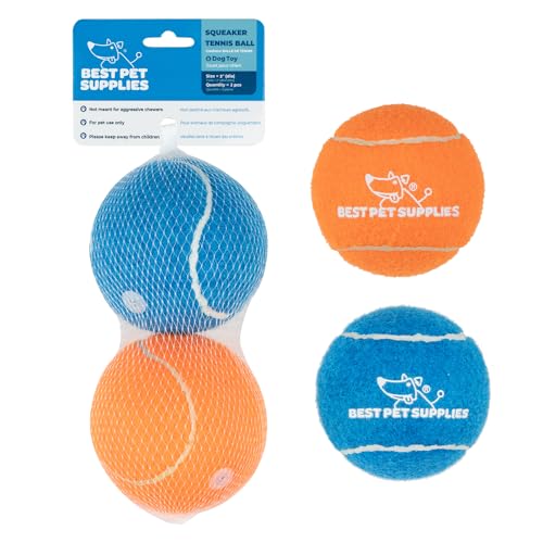 Best Pet Supplies Interactive Squeaky Dog Chew Toy, Ideal Dog Toys for Chewers, Small, Medium & Large Dogs, and Fetch Lovers - Tennis (Assorted Color), Large (Pack of 2) - color: Tennis (Assorted Color), size: Large (Pack of 2)