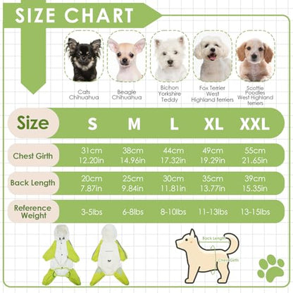 BRKURLEG Dog Raincoat With Legs, Waterproof Clothes, Pet Rainproof Jacket With Leash Hole, Reflective Poncho for Small Dogs, Green M - color: Green, size: M(Back Length9.8")