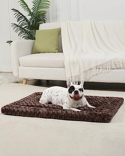 Washable Dog Bed Mat Crate Pad Soft Fluffy Pet Kennel Beds Dog Sleeping Mattress for Large Jumbo Medium Small Dogs, 36 x 23 Inch, Brown - color: Brown, size: 36.00" x 23.00" x 1.50"