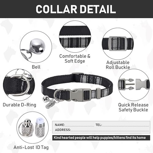 GAMUDA Small Dog Harness Collar and Leash Set, Step in No Chock No Pull Soft Mesh Adjustable Dog Vest Harnesses Plaid Reflective for Dogs Puppy Cats Kitten Rabbit (Black, XS) - color: Black, size: XS