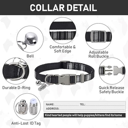 GAMUDA Small Dog Harness Collar and Leash Set, Step in No Chock No Pull Soft Mesh Adjustable Dog Vest Harnesses Plaid Reflective for Dogs Puppy Cats Kitten Rabbit (Black, XS) - color: Black, size: XS