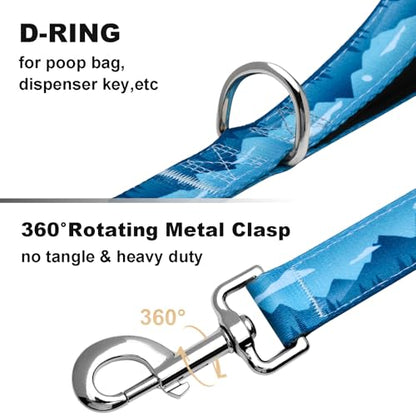 6ft Dog Leash with Two Padded Handles, Heavy Duty Strong Nylon Pet Leash with Soft Neoprene Handle for Medium and Large Dogs, Blue Sunset - color: Blue Sunset, size: 1 in x 6 ft