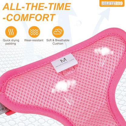 BEAUTYZOO No Pull Dog Harness Large, Adjustable Dog Harness and Leash Set -Easy Wearing with 3 Buckles/Control Handle,No Choke Soft Padded Reflective Pet Vest for Training Walking Hiking,Rose S - color: Solid Rose, size: S: chest 14"-24"