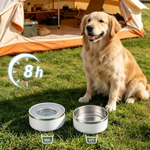 WENBOKMIN Stainless Steel Dog Water Bowl, Slow Dog Bowls with Non Slip Bottom, No Spill Detachable and Easy to Clean, Keep Xerosis Pilorum, 64oz, White - color: White