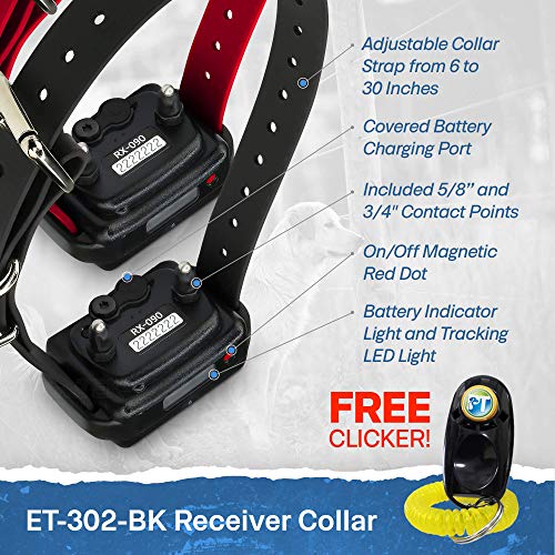 Educator ET-302 Black Mini E Collar for Dog Training with Remote - 1/2 Mile Range, Waterproof, 100 Blunt Stimulation Levels, Tone or Vibration Mode, Night Light for Small, Medium & Large Dogs (2 Dogs) - size: 2-Dog (ET-302 Black)