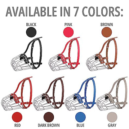BRONZEDOG Pitbull Dog Muzzle Breathable Metal Basket for Large Dogs Amstaff Staffordshire Terrier Biting Chewing Barking (Leather, Dark Brown) - color: Leather, Dark Brown