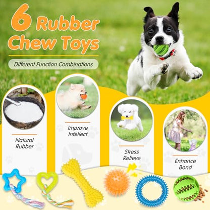 Zeaxuie 25 Pack Luxury Dog Chew Toys for Puppy, Dog Toys with Ropes, Treat Ball and Squeaky Puppy Toys for Teething Small Dogs - color: 25 Pack (Value-Toys)