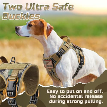 rabbitgoo Tactical Dog Harness Medium Sized Dog, No Pull Military Service Vest with Handle & Molle, Easy Control for Training Walking, Adjustable Reflective Straps, Brown camo, M - color: Brown camo, size: Medium