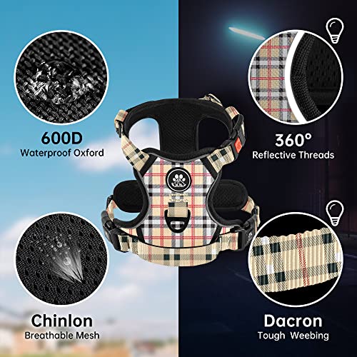 NESTROAD No Pull Dog Harness with Leash, Reflective No Choke Pet Vest Harness,Adjustable Soft Padded Dog Harness with Easy Control Handle for Small Dogs(Checkered Beige,Small) - color: Checkered Beige, size: 【S】neck 11-15" chest 15-21"