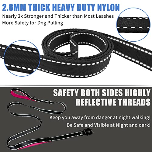 Strong Heavy Duty Dog Leash - 6ft Reflective Nylon Training Leash with Soft Padded Double Handle & Auto Lock Frog Clip - Safety Traffic Control for Large Medium Small Dogs No Pull Walk Black Pink,6ft - color: Black Pink, size: 6FT x 1" x 2.8MM