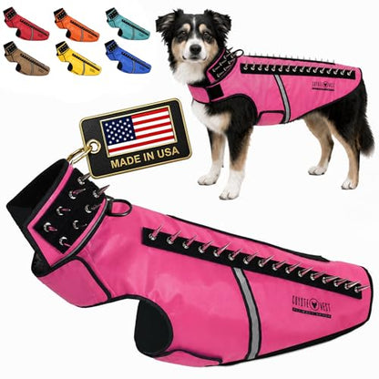 CoyoteVest SpikeVest Dog Harness | Stab-Resistant Protective Vest | Coyote Vest for Dogs | Defends Against Coyotes, Dogs, Birds of Prey | Reflective Safety, Made in USA (L-Neon Pink) - color: Neon Pink, size: Large