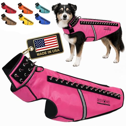 CoyoteVest SpikeVest Dog Harness | Stab-Resistant Protective Vest | Coyote Vest for Dogs | Defends Against Coyotes, Dogs, Birds of Prey | Reflective Safety, Made in USA (L-Neon Pink) - color: Neon Pink, size: Large