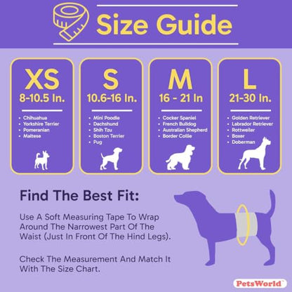 PetsWorld Dog Diapers Male X-Small - 50 Count Disposable - Super Absorbent, Fur-Friendly Belly Bands with Wetness Indicator - Adjustable Dog Wraps for Incontinence & Training (Waist 8.5-10.5 in) - size: X-Small