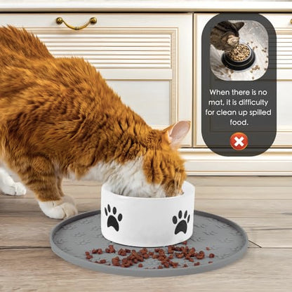 Silicone Pet Food Mat - Waterproof Dog Food Bowl Mat Cat Feeding Mat Thicker Pet Placemat Eating Mat with High Lip to Prevent Spills, Dog & Cat Water Bowl Mat for Messy Drinkers to Protect Floors，Gray - color: Grey