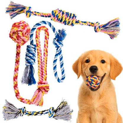Pets&Goods Dog Rope Chew Toys – 5-Pack Durable Cotton Tug Toys for Puppies & Small/Medium Dogs – Dental Cleaning, Teething Relief, Washable & Safe Play