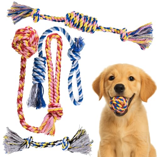 Pets&Goods Dog Rope Chew Toys – 5-Pack Durable Cotton Tug Toys for Puppies & Small/Medium Dogs – Dental Cleaning, Teething Relief, Washable & Safe Play