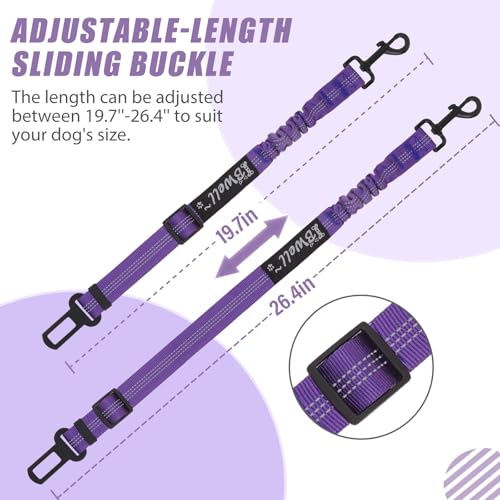 IBWell Dog Seat Belt,3 Piece Set Retractable Dog Car Harness Adjustable Dog Seat Belt for Vehicle Nylon Pet Safety Seat Belts Heavy Duty & Elastic (Black & Purple) - color: Black & Purple