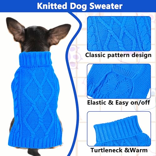 Dog Sweaters for Small Dogs Winter Dog Clothes Turtleneck Puppy Sweater Warm Pet Clothes Knitted Solid Cat Sweater Dogie Outfit XS~L(L-Blue,S) - color: L-Blue, size: Small