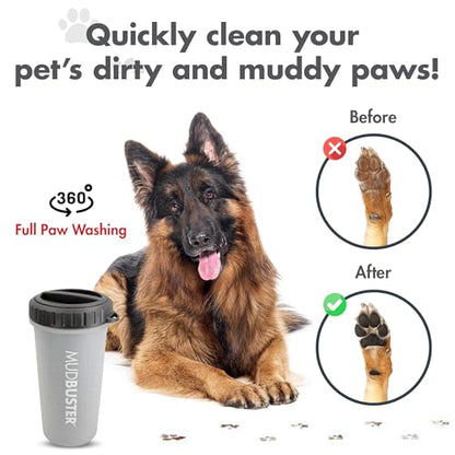 Dexas Lidded MudBuster Large Dog Paw Cleaner, Light Gray, Fits 2.5"-3.5" Wide Paws Gentle Silicone Bristles for Quick, Easy Cleaning - color: Light Gray, size: Large with Lid