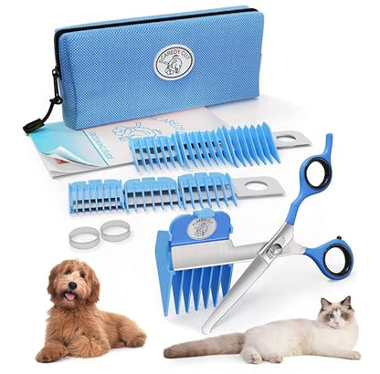 SCAREDY CUT Silent Pet Grooming Kit for Dogs, Cats and All Pet Grooming - A Quiet Alternative to Electric Clippers for Sensitive Pets (Right-Handed Blue) - color: 16pc Right-handed Blue
