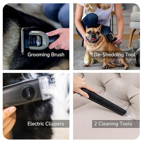 FURME Ultra Pet Grooming Vacuum Kit - Cat & Dog Grooming Kit for Easy Pet Care at Home, Quiet & Safe Dog Hair Remover Machine with Brush, Clipper, Shedding & Cleaner Tools & 4.5L Canister - size: 4.5 Liter Canister