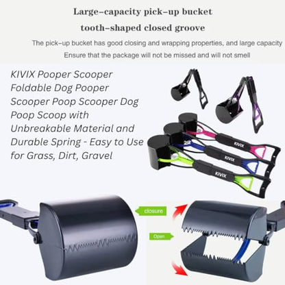28" Pooper Scooper Foldable Green Dog Pooper Scooper Dog Poop Scoop with Unbreakable Material and Durable Spring Easy to Use for Grass, Dirt, Gravel - color: Green