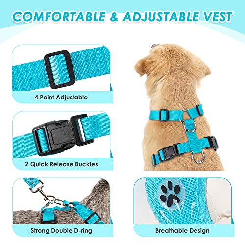 Lukovee Dog Car Harness Seat Belt, Adjustable Mesh Breathable Vest with Elastic Bungee Tether, Soft Padded 2-in-1 Safety Car Harness Seatbelt for Small Medium Large Dogs (Light Blue,XS) - color: Light Blue, size: X-Small